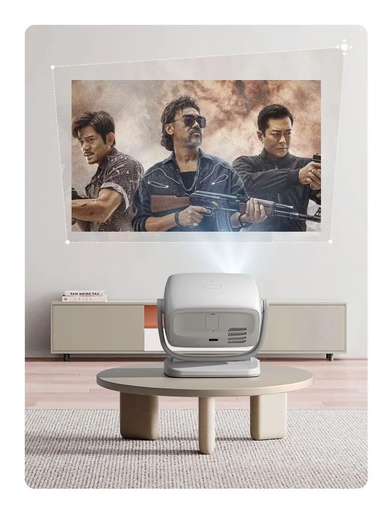 L'image projetée en grand sur le mur du salon